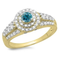 Dazzlingrock Gyűjtemény 1. Karátos 14k kerek kék & fehér gyémánt menyasszonyi Halo eljegyzési gyűrű CT, sárga arany,