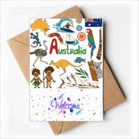 Ausztrália Táj Állatok Nemzeti Zászló Üdvözöljük Vissza Üdvözlőlapok Borítékok Üres