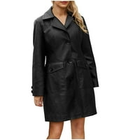 Női középhosszú bőrdzseki tavaszi és divatos Brit kabát, Fekete XL