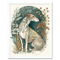 Agár kutya Virágmezőben Modern pasztell Boho akvarell illusztráció Művészeti nyomtatás keretes poszter fali dekoráció