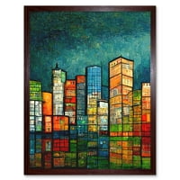 Modern Színes Éjszakai Városkép Felhőkarcolók Visszaverődés A Víz Art Print Keretes Poszter Fali Dekoráció
