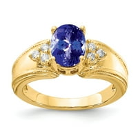Szilárd 14K sárga arany 8x ovális Tanzanite Kék December drágakő gyémánt eljegyzési gyűrű mérete 6