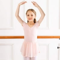Bezioner balett ruha balett Leotards szoknyával, Tánc Tutu Rövid ujjú szoknya kisgyermek lányok gyerekeknek, rózsaszín