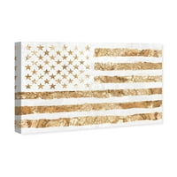 Runway Avenue Americana és hazafias fali művészet vászon nyomatok 'Rocky Freedom Linen' amerikai zászlók - arany, fehér