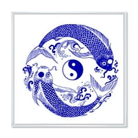 Designart 'Blue Chinoiserie Koi Fish II' hagyományos keretes vászon fali művészet