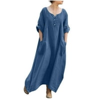 Finelylove alkalmi Maxi ruha aktív ruha a-line boka hossza Rövid ujjú szilárd kék S