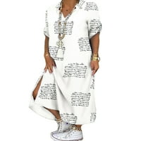 Cindysus Női hosszú ruha Rövid ujjú Maxi ruhák levél nyomtatás nyári strand Sundress Basic Bohemian White 3XL