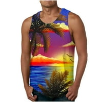 Mikilon új divat alkalmi férfi nyári virágos Hawaii Camisole nyomtatás Sport Kerek nyakú Tank Top Férfi ujjatlan pólók