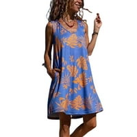 Sundresses nőknek Hawaii ruhák nőknek nők nyári alkalmi Kerek nyakú nyomtatás zseb ujjatlan Mini ruha Rövid szép kerti