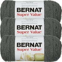 Bernat Super Value Szilárd Fonal-True Grey, 3 Darabos Gyűjtőcsomagolás