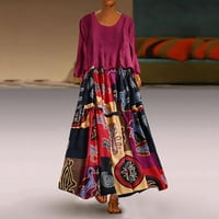 Női ruhák női Molett méretű Patchwork kétrészes csukló nyomtatás Vintage Maxi ruha Női ruha TANQIKE XXXXXL