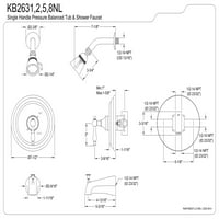 Kingston Brass KB2638NL kád és zuhany csaptelep, csiszolt nikkel