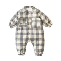 Baby Boys Girls Jumpsuit Pamut Kockás Őszi Hosszú Ujjú Nadrág Romper Jumpsuit Ruhák Baba Ruhák