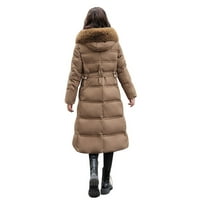 Téli kabátok a nők középhosszú sűrűsödik plüss kapucnis le vékony egyszínű, nagy zsebek öv dzsekik a nők számára