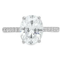 2. ct ragyogó ovális vágott szintetikus Moissanite 14k fehér arany Pasziánsz díszítéssel gyűrű SZ 9.25